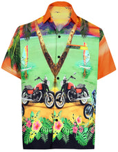 Load image into Gallery viewer, la-leela-mens-casual-beach-hawaiian-shirt-aloha-relaxed-tropical-beach-front-pocket-short-sleeve-orange