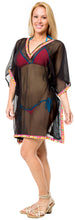Load image into Gallery viewer, Swimsuit Bikini Deep Cap Sleeves Top V Neck Sheer Cover up Top Beach Wear Black