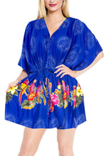Load image into Gallery viewer, Beachwear Kimono Cover up Short Sleeves Dress Robe Drawstring Top Tunic Blue
