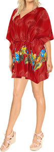 Caftan Kimono Cover up Beach Dress Bikini Pool Robe Drawstring Top Tunic Red