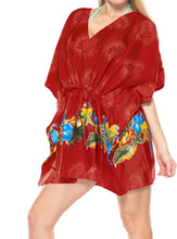 Load image into Gallery viewer, Caftan Kimono Cover up Beach Dress Bikini Pool Robe Drawstring Top Tunic Red