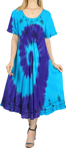 LA LEELA Women's Relaxed Pullover House Wear Dresses M-L Aqua-AC1127