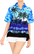 Load image into Gallery viewer, LA LEELA Women&#39;s Beach Casual Hawaiian Blouse Short Sleeve button Down Shirt Cover up Blue