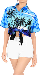 LA LEELA Women's Beach Casual Hawaiian Blouse Short Sleeve button Down Shirt Cover up Blue