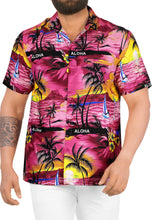 Load image into Gallery viewer, LA LEELA Men&#39;s Pink Breast Cancer Shirt Breezy Surf Hawaiian Tropical Aloha Beach Short Sleeve Casual Shirt Pink_W33