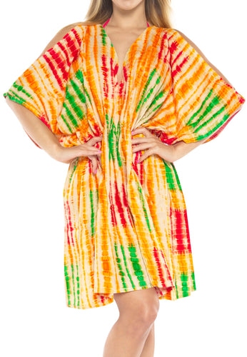 Rayon Tie Dye Womens Beach kimonoSwimwear Swimsuit Bikini Cover up Blouse Orange