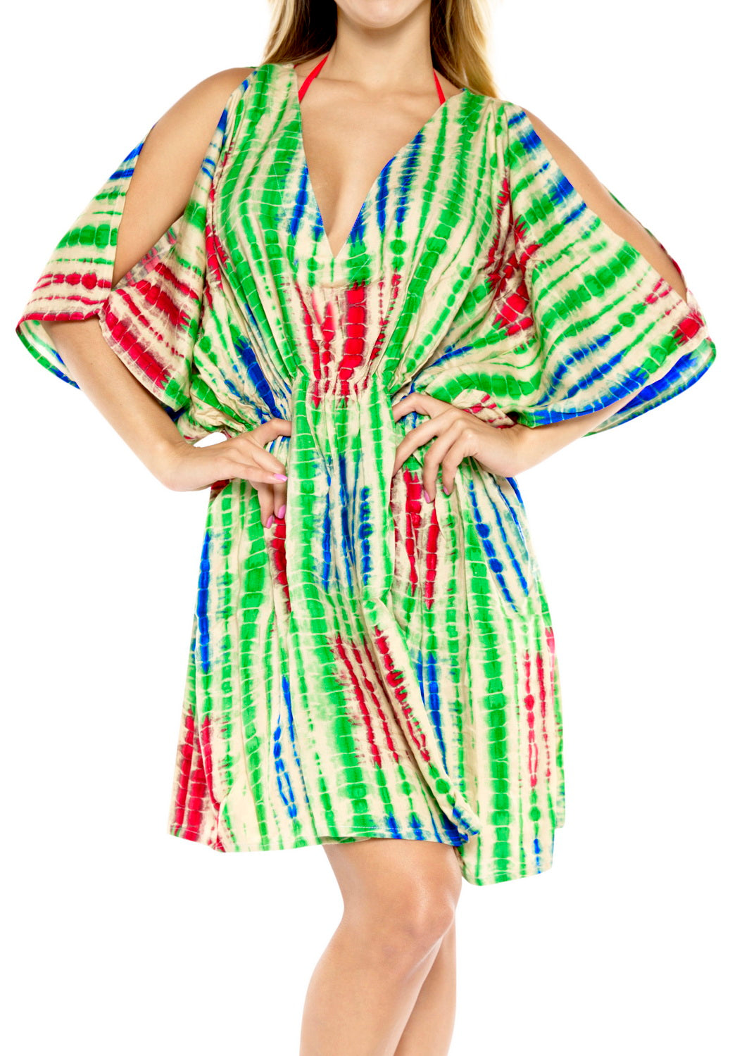 Rayon Tie Dye Women's Beach kimonoSwimwear Swimsuit Bikini Cover up Blouse Green