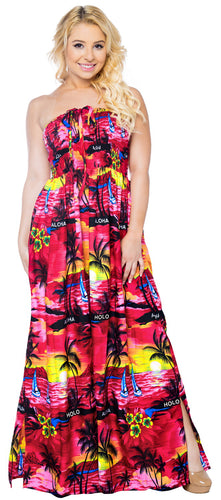 LA LEELA Long Maxi Tropical Palm Tree Print Tube Dress Women Beach Vacation Outfit For Ladies
