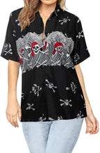 Load image into Gallery viewer, LA LEELA-Womens-Skull-Halloween-Costume-Casual-Beach-Hawaiian-Shirts-Printed-Black