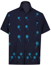 Load image into Gallery viewer, la-leela-mens-casual-beach-hawaiian-shirt-for-aloha-tropical-beach-front-pocket-short-sleeve-pockets-navy-blue