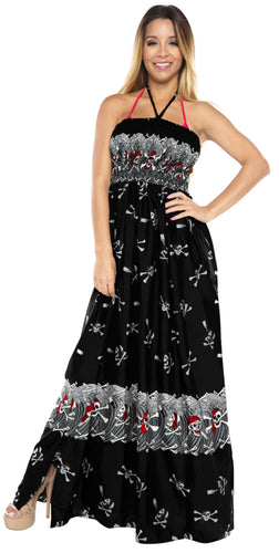 LA LEEL Beach Swimwear Soft Printed Cruise Vintage Vacation Tube Dress Women Black Halloween theme