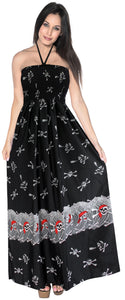 LA LEEL Beach Swimwear Soft Printed Cruise Vintage Vacation Tube Dress Women Black pirates Halloween theme