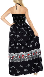 LA LEEL Beach Swimwear Soft Printed Cruise Vintage Vacation Tube Dress Women Black pirates Halloween theme