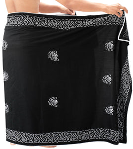 LA LEELA Men Sarong Pareo Swimsuit Cover Up Beach Wrap Lungi One Size Black_Q648