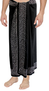 LA LEELA Men Sarong Pareo Swimsuit Cover Up Beach Wrap Lungi One Size Black_Q648
