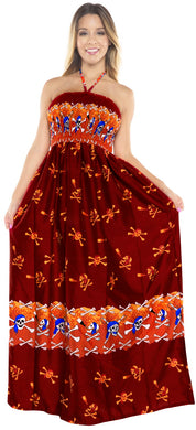 LA LEEL Beach Swimwear Soft Printed Cruise Vintage Vacation Tube Dress Women Red Halloween theme