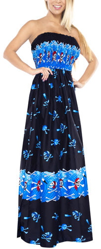 la-leela-evening-beach-swimwear-soft-printed-cruise-vintage-vacation-tube-dress-women-Blue-Halloween-theme