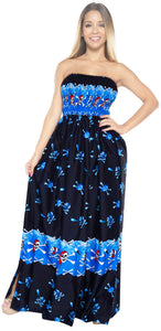 LA LEEL Beach Swimwear Soft Printed Cruise Vintage Vacation Tube Dress Women Blue Halloween theme
