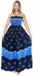 LA LEEL Beach Swimwear Soft Printed Cruise Vintage Vacation Tube Dress Women Blue Halloween theme