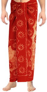 LA LEELA Rayon Batik Casual BeachWear Swimwear Wrap Men's 72"X42" Orange 6673 134561