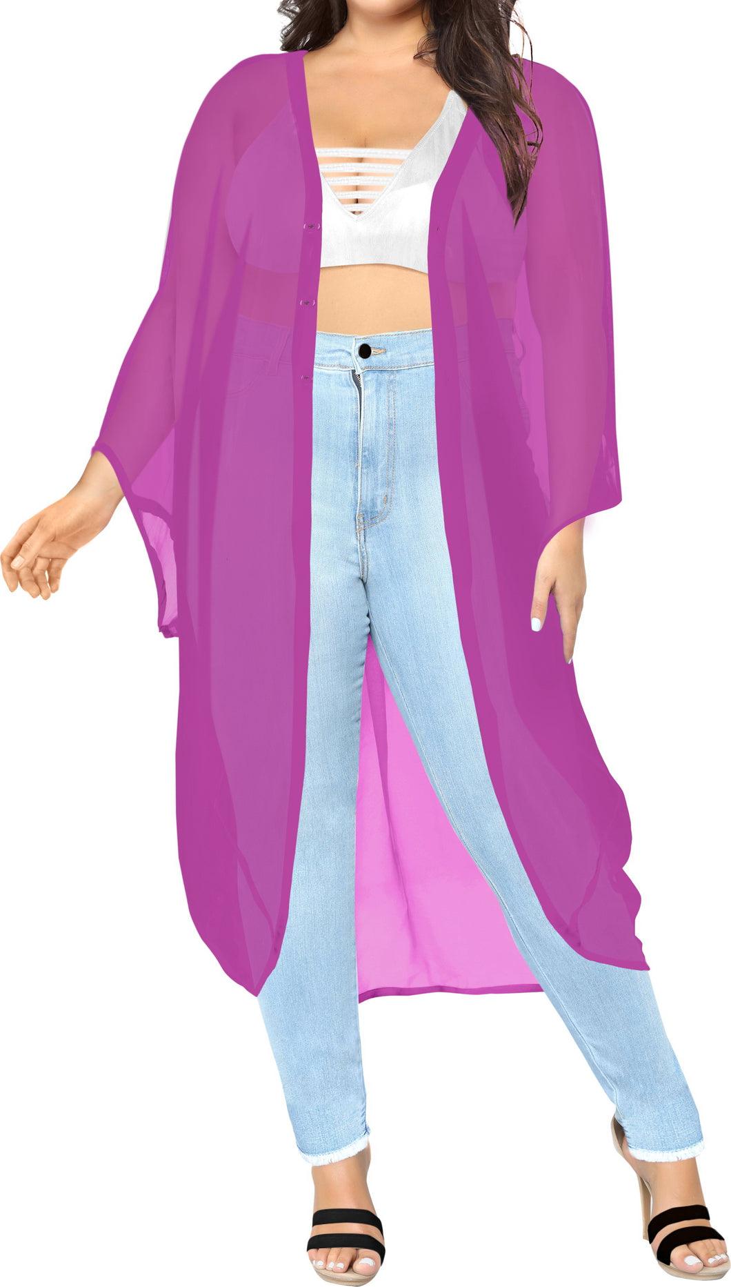 la-leela-women-kimono-blouse-beach-swimsuit-cover-up-solid-OSFM 16-28W [XL- 4X]-Magenta_O984