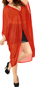 la-leela-women-kimono-blouse-beach-swimsuit-cover-up-solid-OSFM 16-28W [XL- 4X]-Pumpkin Orange_O980