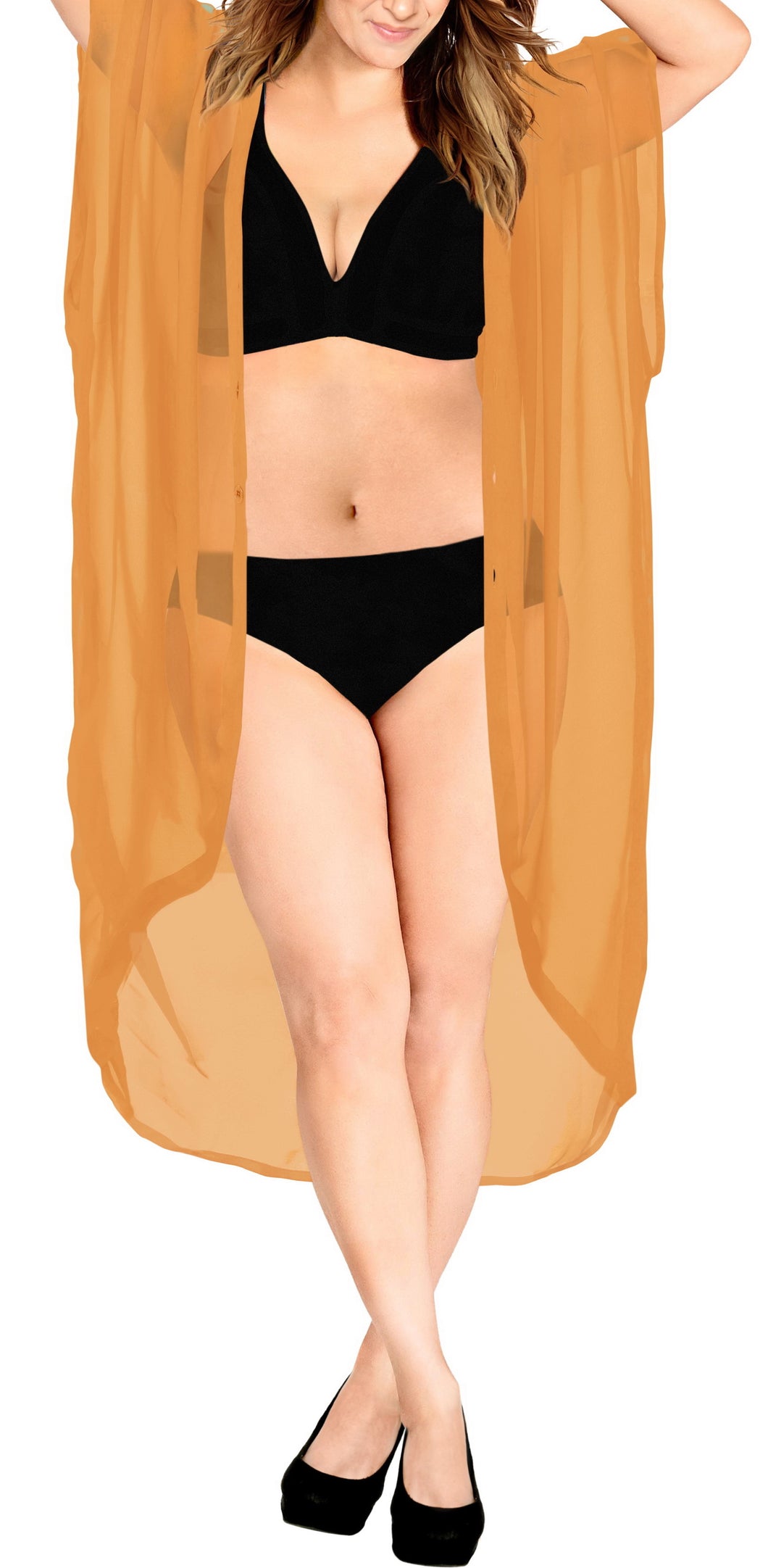 LA LEELA Women's Beach Blouse Tops Kimono Cardigan Bikini Cover Up Solid Plain Mustard_O970