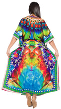 Load image into Gallery viewer, LA LEELA Lounge Likre Digital Long Caftan Beach Dress OSFM 14-22W [L- 3X] Multicolor_O932