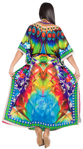 LA LEELA Lounge Likre Digital Long Caftan Beach Dress OSFM 14-22W [L- 3X] Multicolor_O932