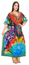 Load image into Gallery viewer, LA LEELA Lounge Likre Digital Long Caftan Beach Dress OSFM 14-22W [L- 3X] Multicolor_O932