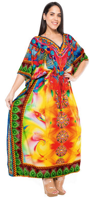 LA LEELA 2 Digital Women's Kaftan Kimono Summer Beachwear Cover up Dress o931
