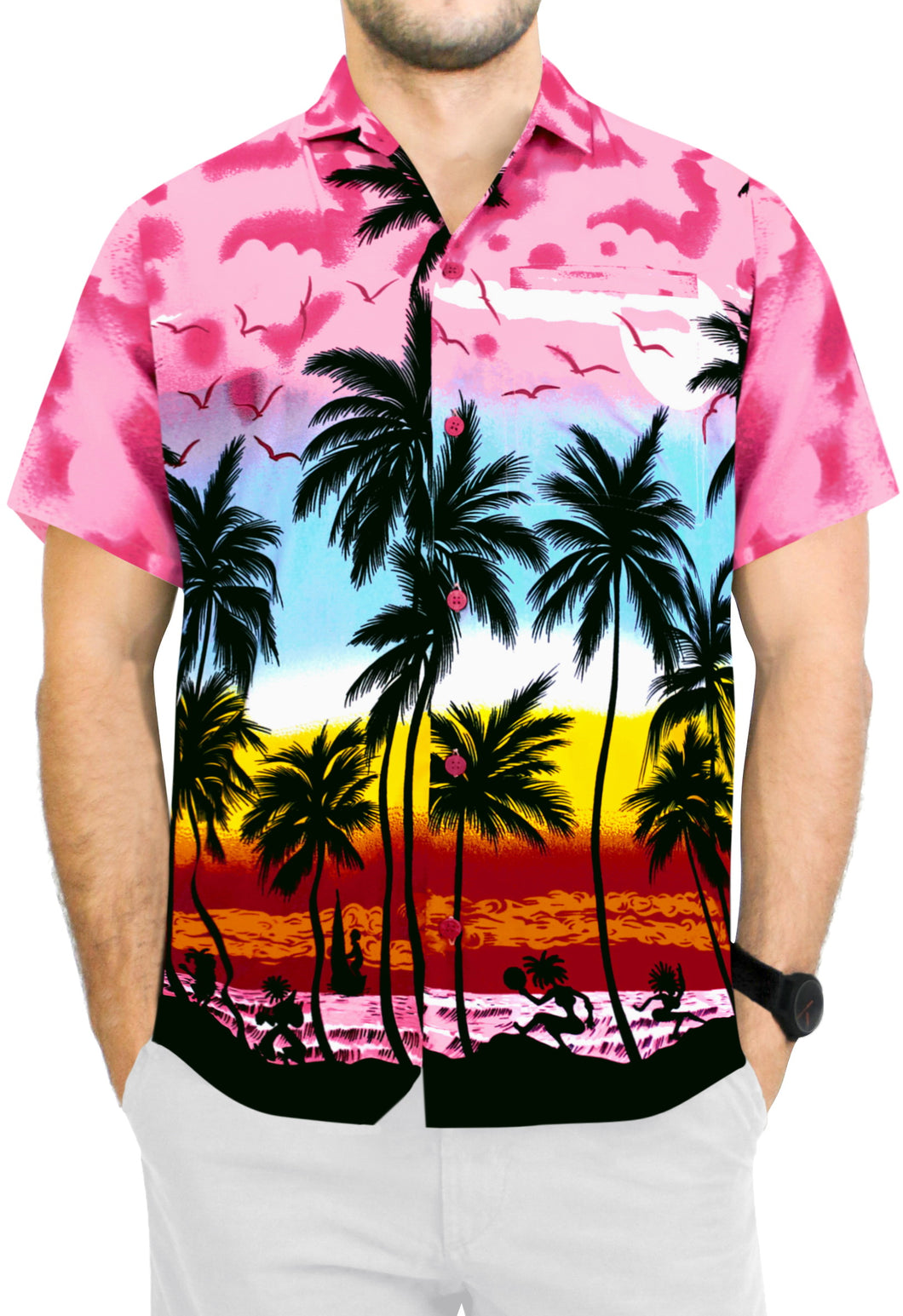 la-leela-hawaiian-shirt-for-men-short-sleeve-front-pocket-beach-palm-tree-Pink