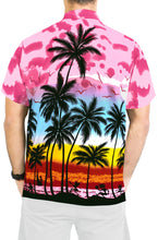 Load image into Gallery viewer, LA LEELA Hawaiian Shirt for Men Short Sleeve Front-Pocket Beach Palm Tree pink