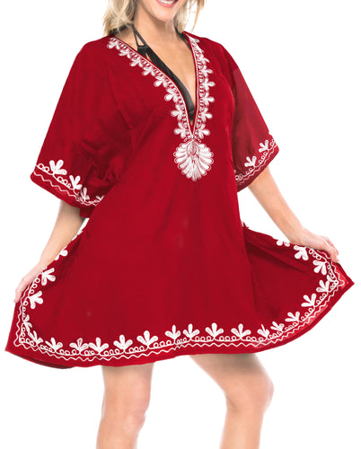 Rayon Kimono Swimwear Swimsuit Beachwear Women's Bikini Cover up Blouse Red