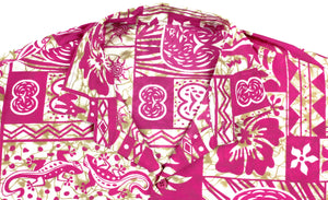 LA LEELA Support Pink Breast Cancer Shirt Aquatic Life Hawaiian Beach Shirt for Men's Casual Button down Tropical Aloha White_W127