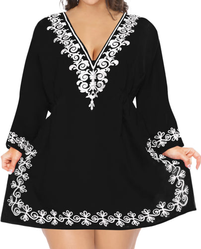 Women's Delicate Embroidered Bikini Swimwear Swimsuit Cover up Beachwear Black