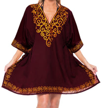 Load image into Gallery viewer, Women&#39;s Neck Embroidered Bikini Swimwear Swimsuit Beach Blouse Cover up Brown