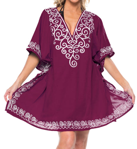 la-leela-bikini-swim-beach-wear-swimsuit-cover-ups-women-caftan-dress-solid-OSFM 8-16W [M- 1X]-Violet_L382