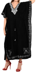 LA LEELA Lounge Rayon Solid Long Caftan Nightgown Women OSFM 16-32W [XL- 5X] Halloween Black_J816