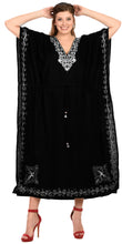 Load image into Gallery viewer, LA LEELA Lounge Rayon Solid Long Caftan Nightgown Women OSFM 16-32W [XL- 5X] Halloween Black_J816