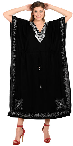LA LEELA Lounge Rayon Solid Long Caftan Nightgown Women OSFM 16-32W [XL- 5X] Halloween Black_J816