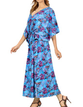 Load image into Gallery viewer, LA LEELA Likre Digital Long Caftan Vacation Girls Blue_760 OSFM 14-22W [L-3X] Blue_I162