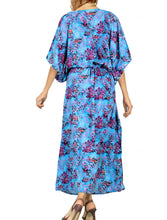 Load image into Gallery viewer, LA LEELA Likre Digital Long Caftan Vacation Girls Blue_760 OSFM 14-22W [L-3X] Blue_I162