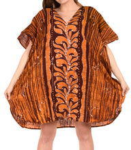 Load image into Gallery viewer, la-leela-cotton-batik-short-caftan-dress-women-brown_1584-osfm-14-18w-l-2x-brown_i132