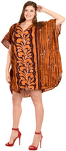 Load image into Gallery viewer, la-leela-cotton-batik-short-caftan-dress-women-brown_1584-osfm-14-18w-l-2x-brown_i132