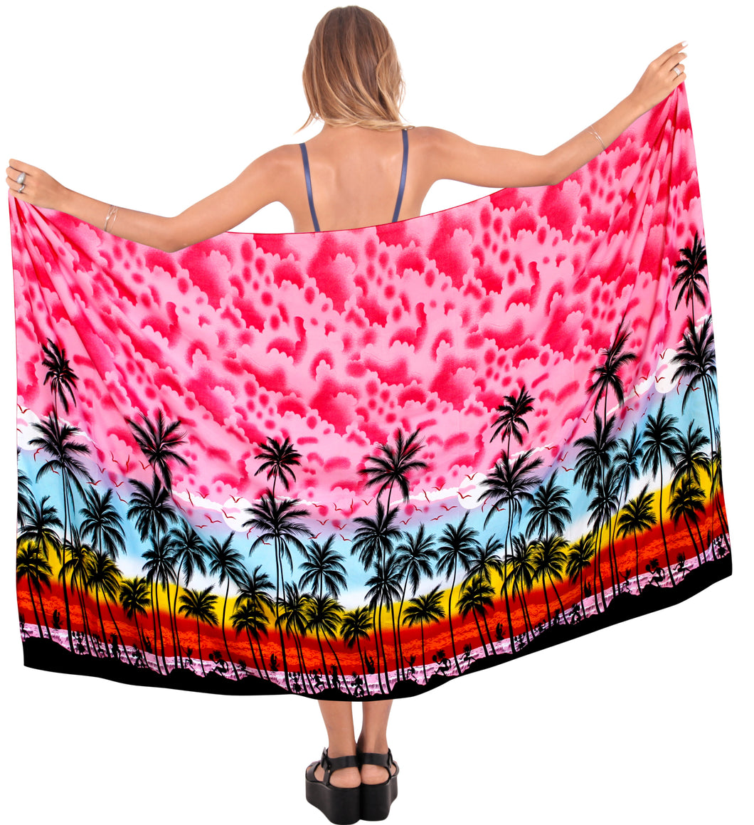 la-leela-swimwear-soft-light-women-bathing-suit-swimsuit-sarong-Palm-Tree-printed-Pink