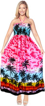 Load image into Gallery viewer, LA LEELA Long Maxi Tropical Palm Tree Beachy Print Halter Neck Tube Dress For Women Beach Vacation Cruise Outfit Ladies