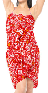 LA LEELA Women Sarong Swimwear Skirt Beach Cover Up Wrap Pareo One Size Red_E448