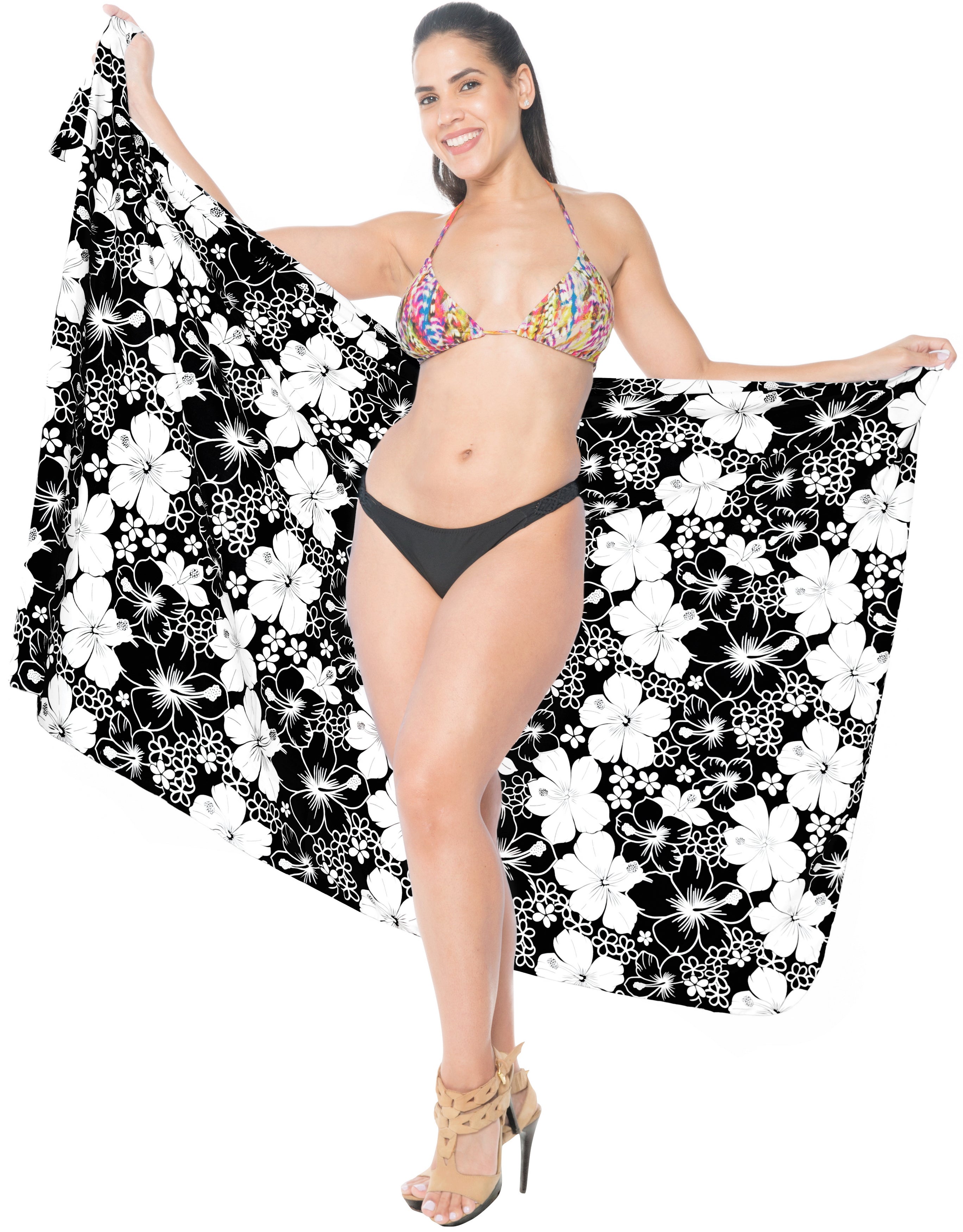 LA LEELA Women's One Size Black Palm Tree Sarong - Beach Cover Up, Pareo & Skirt