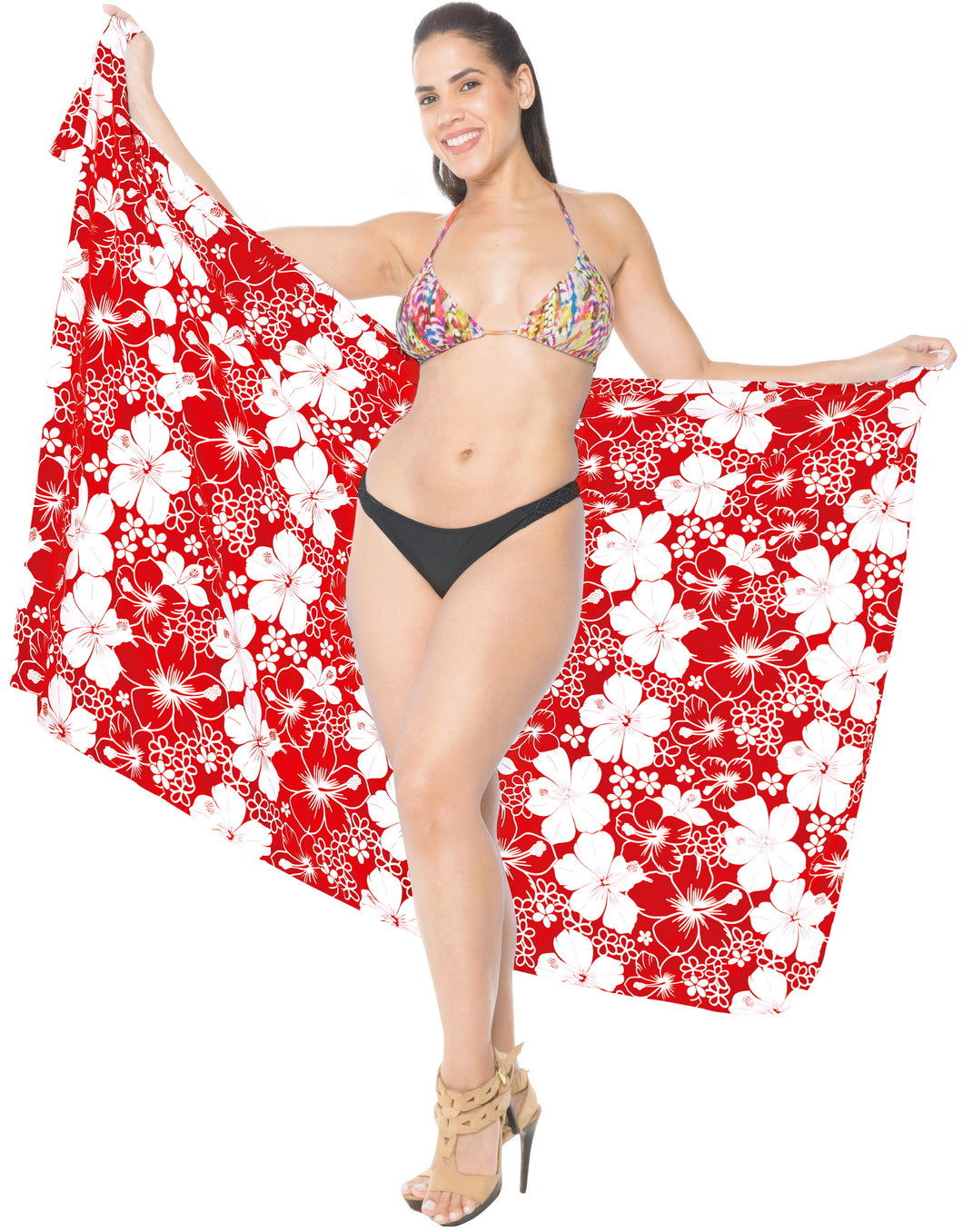 LA LEELA Women's Beach Cover Up Sarong Swimsuit Cover-Up Pareo One Size Red_E431